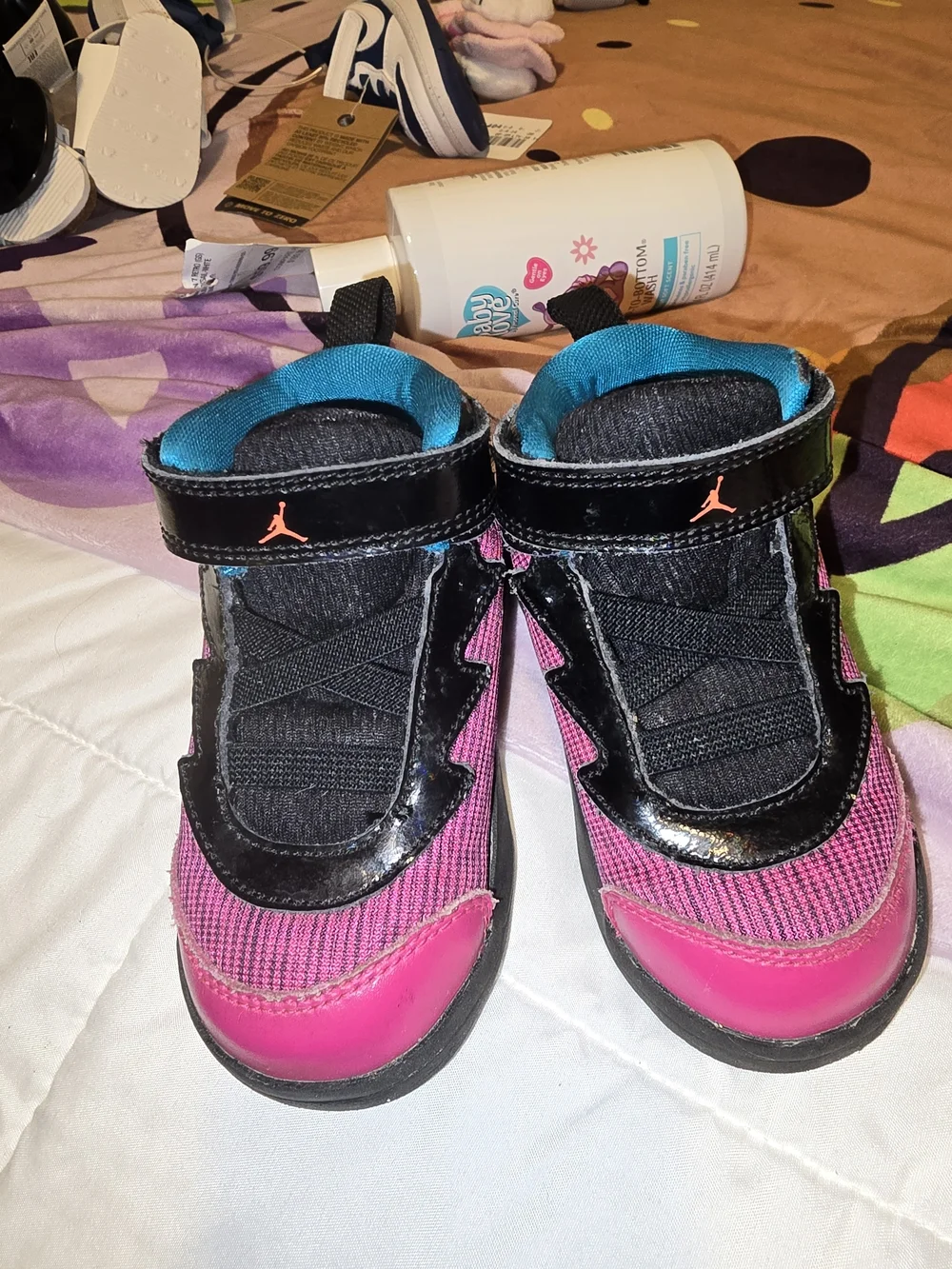 Jordan Toddlers' Black and Pink High-Top Sneakers with Blue Lining